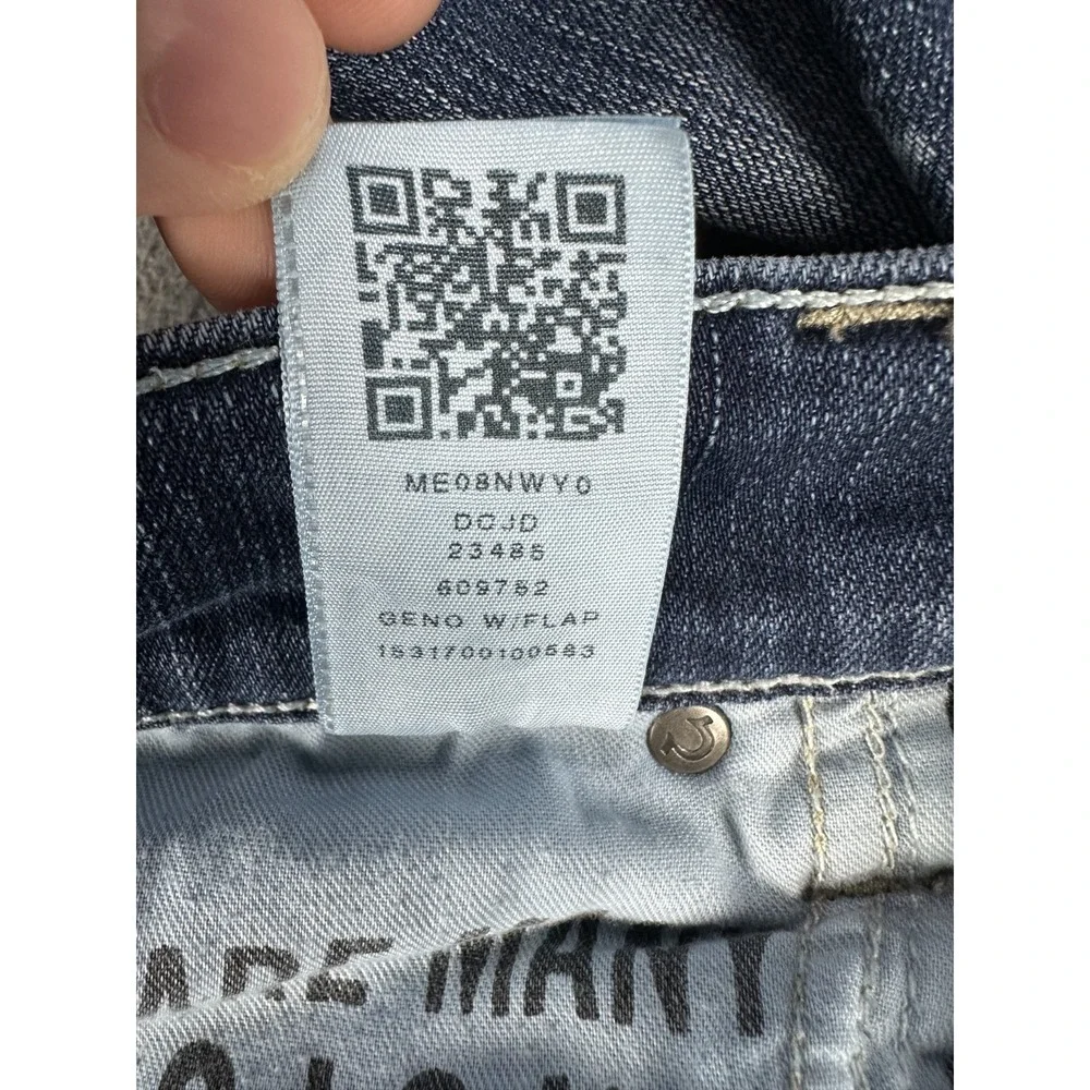 True Religion Jeans Mens 30x33 Blue Distressed Geno Relaxed Slim Flap Pocket
